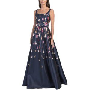 RENE BY RENE RUIZ Sleeveless Floral Mikado Gown With Belt